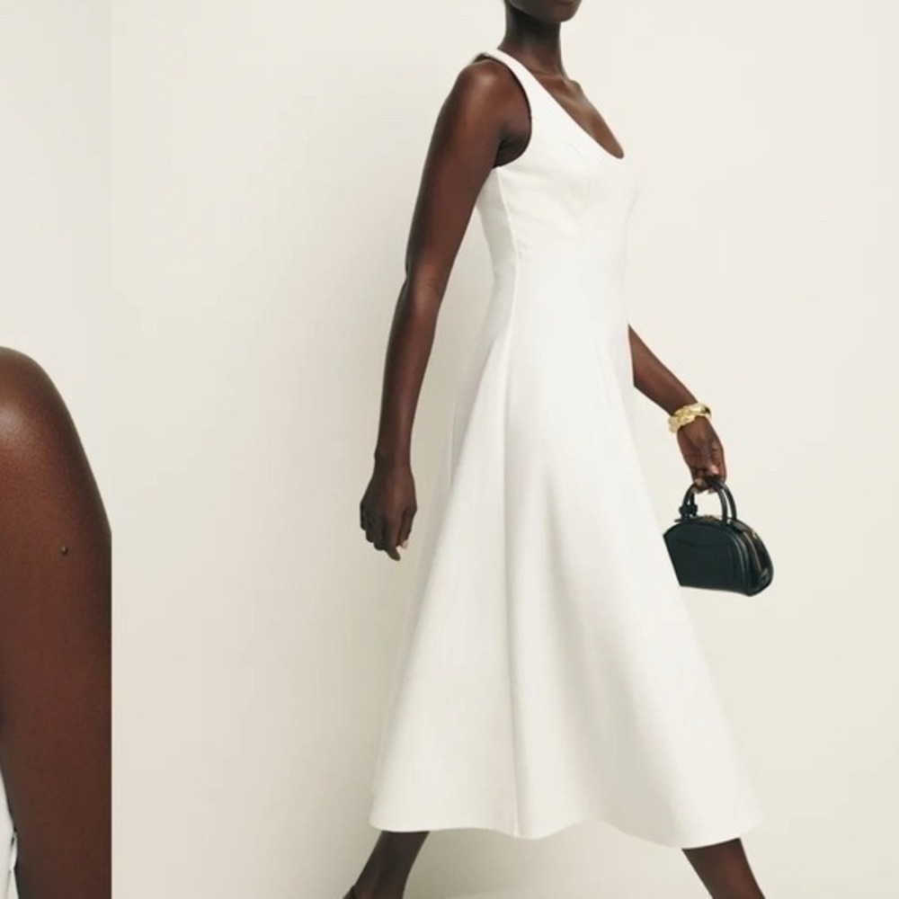 Reformation Mikol Knit Dress Ivory White Scoop Neck Midi Fit Flare NEW - Picture 2 of 7